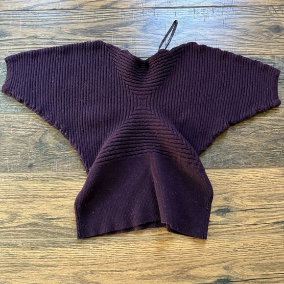 Cynthia Rowley Merino Wool Ribbed Sweater Plum Purple Short Sleeve Top M - Picture 2 of 6